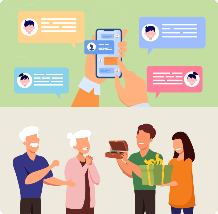 Before and after moment while choosing gift ideas for family